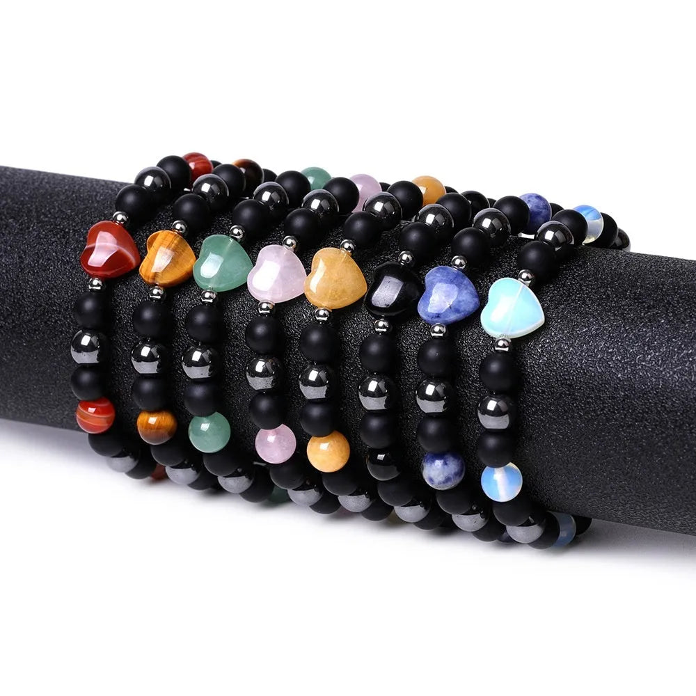 Lvdongling tigereye peach heart bracelet with hand-cut geometric charm and astrology symbols