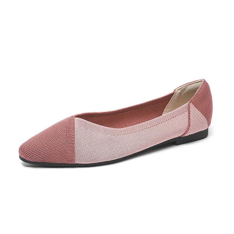 Women's Flyknit woven knitted flat shoes in apricot black colour on white background