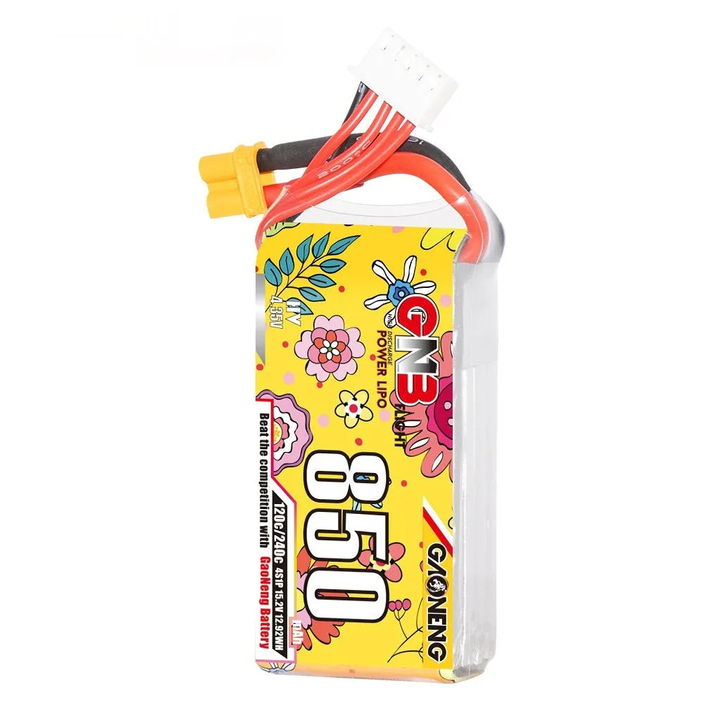 GNB 850mAh 4S 15.2V 120C LiPo battery with XT30 and XT60 plug options for RC models