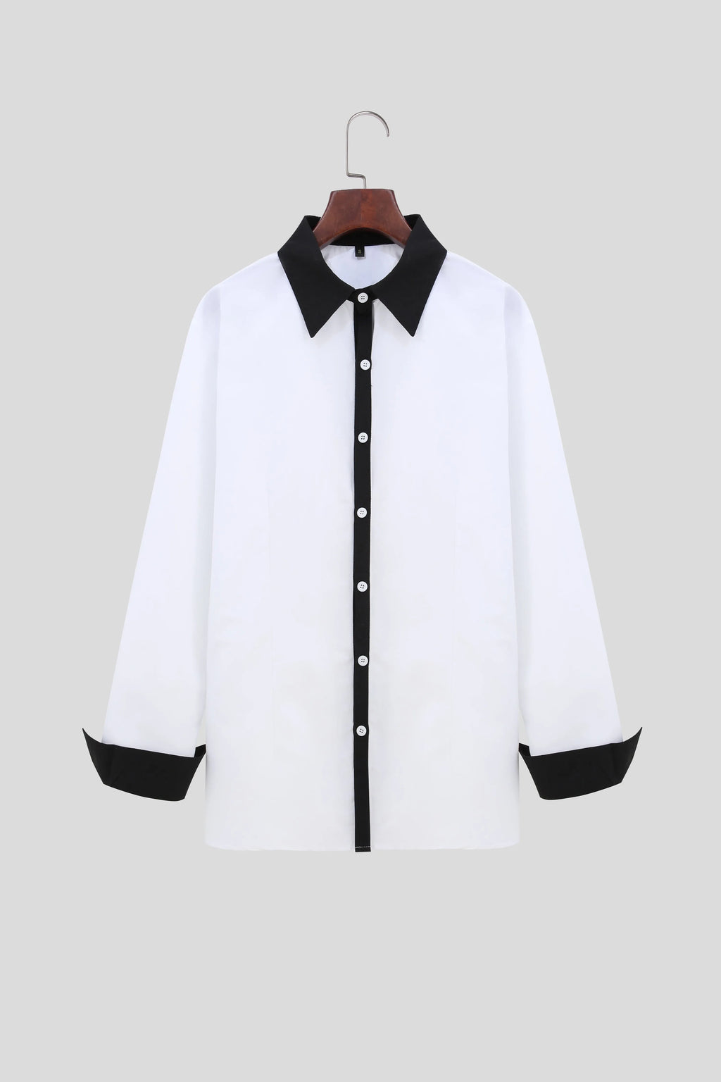 Men's white long-sleeve colour-blocked shirt with contrasting panels, front view