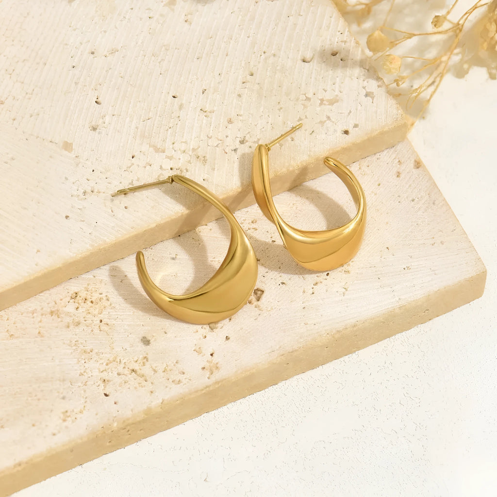 18K gold geometric ring shaped earrings for women stainless steel minimalist design