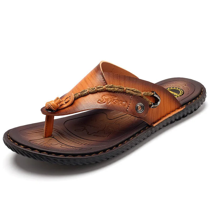 Men's black PU leather casual slippers with a non-slip sole, shown from the side.