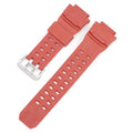 Camouflage patterned TPU resin watch strap with a silver buckle on a grey background.
