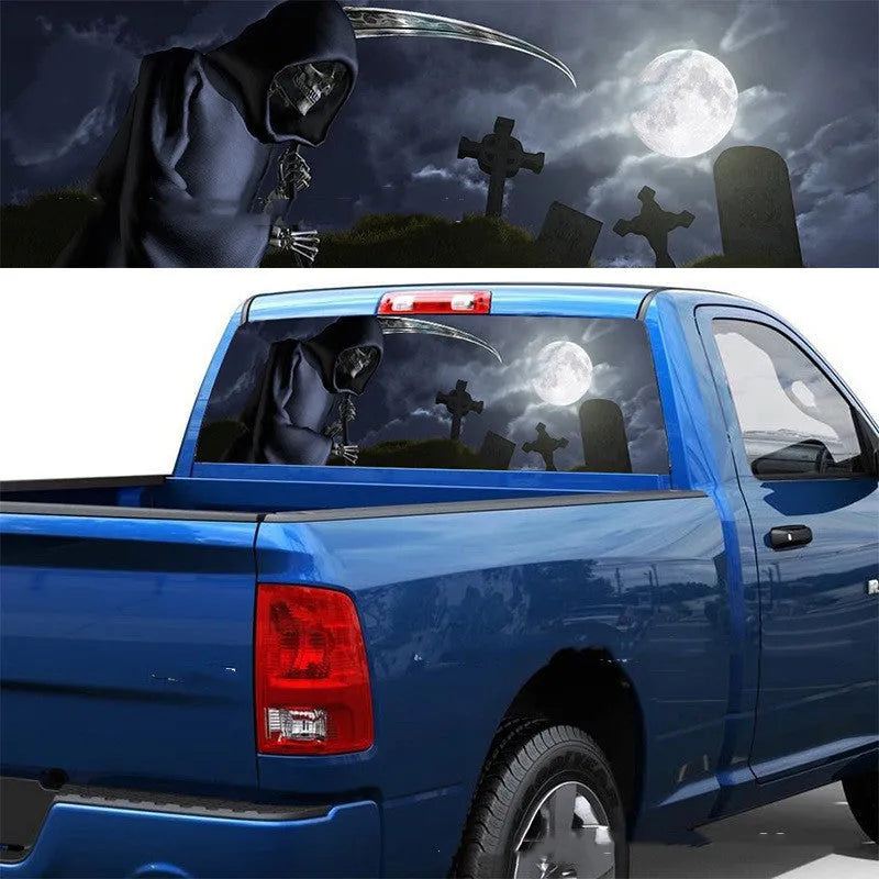 SUV pickup truck rear window glass sticker with Death Graveyard pattern in 135x36cm size