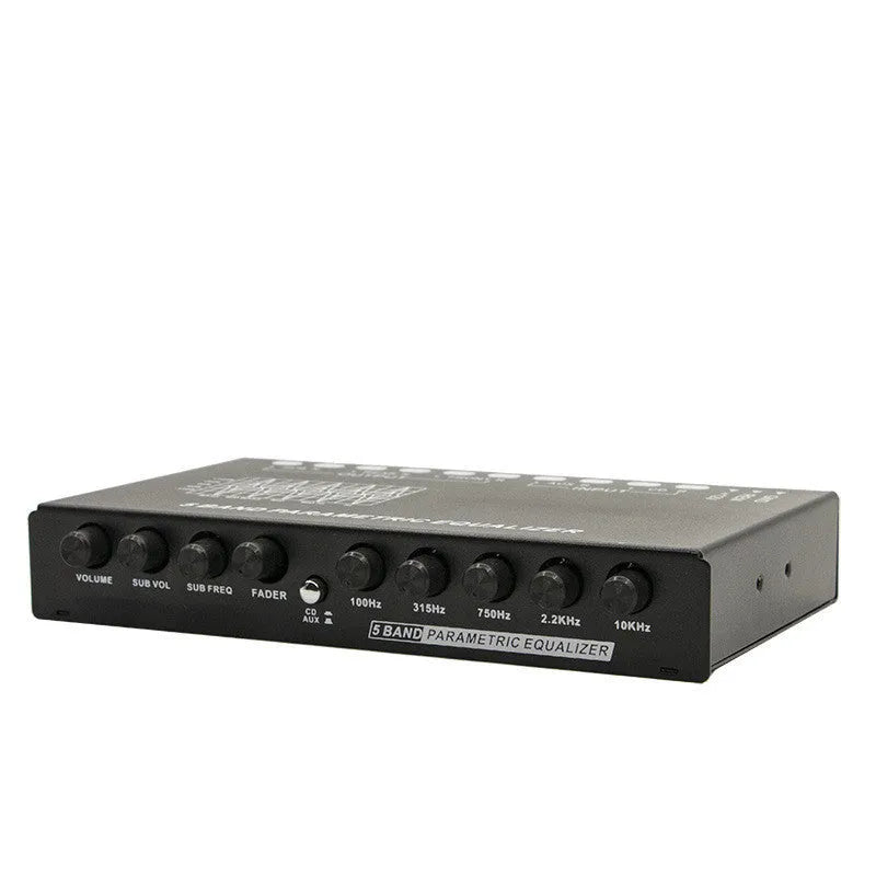 Black car audio EQ tuning frequency division amplifier with front panel controls