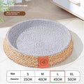 A natural rattan woven cat bed or nest, shown empty, suitable for small, medium, large, or extra-large cats.