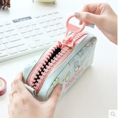 Creative simple cute corner animal pencil case in black cat pattern, leather, compact size