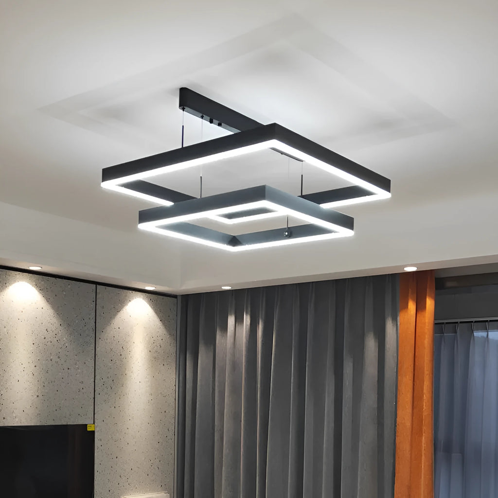 Square Nordic iron chandelier with aluminium single-layer shade stepless dimming 40cm or 60cm diameter