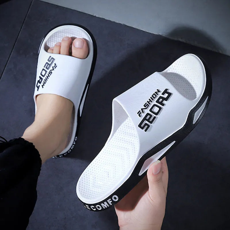Unisex non-slip PVC beach bathroom slippers in black, open toe, youth trend style