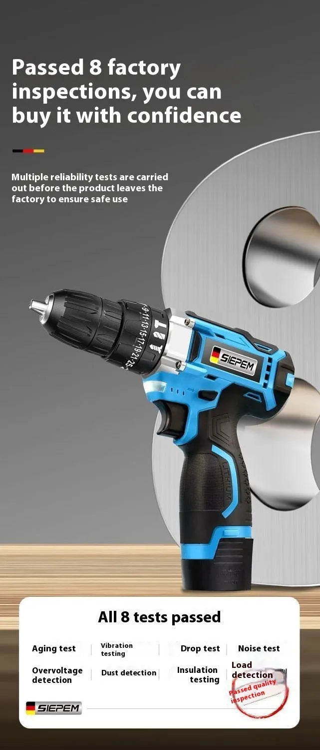 12V black and grey impact pistol drill electric screwdriver with plastic storage box in luxury packaging