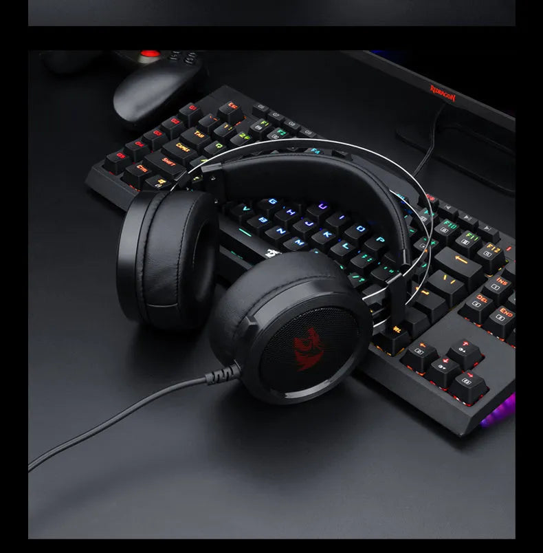 Black wired over-ear gaming headset with a long cable and 3.5mm audio jack