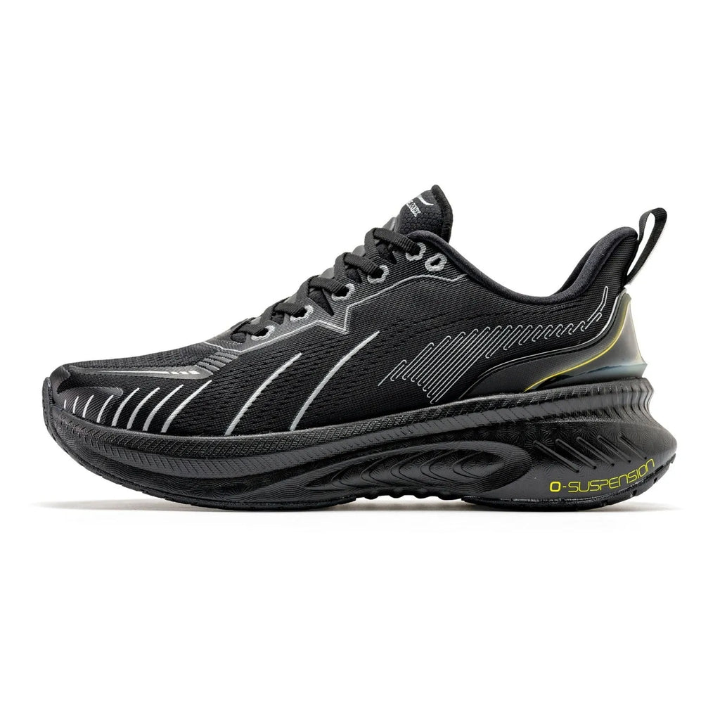 Low-top running shoes in various colours with PU mesh upper and rubber sole for shock absorption.