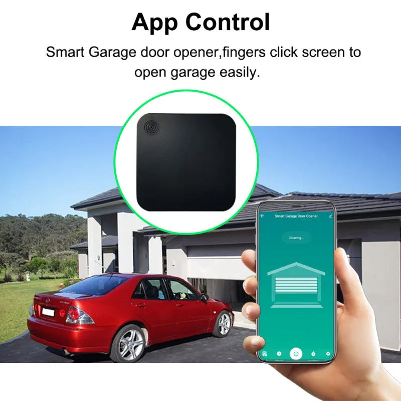 Black plastic Wi-Fi garage door controller with USB port for smart remote control
