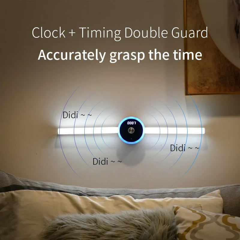 Smart cabinet light with clock and timing sensor, featuring removable LED tube and 4000mAh battery for wardrobe use