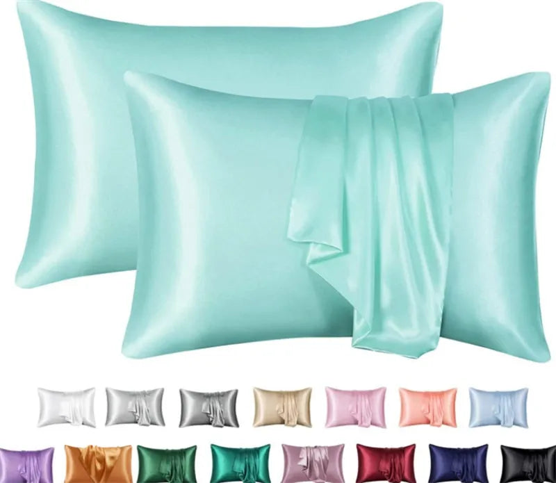Satin pillowcase in dark blue with envelope closure, 100% polyester, available in 50x75cm and 51x91cm