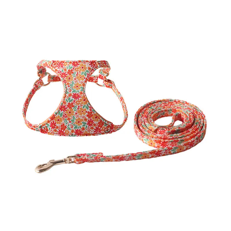 Floral series pet harness suit with attached leash for small dogs in multiple colour options