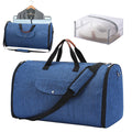 Folding Oxford cloth duffel bag in dark blue with 36-55L capacity for travel and gym use