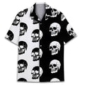 Man wearing a short-sleeve Cuban collar Hawaiian shirt with a digital print pattern.