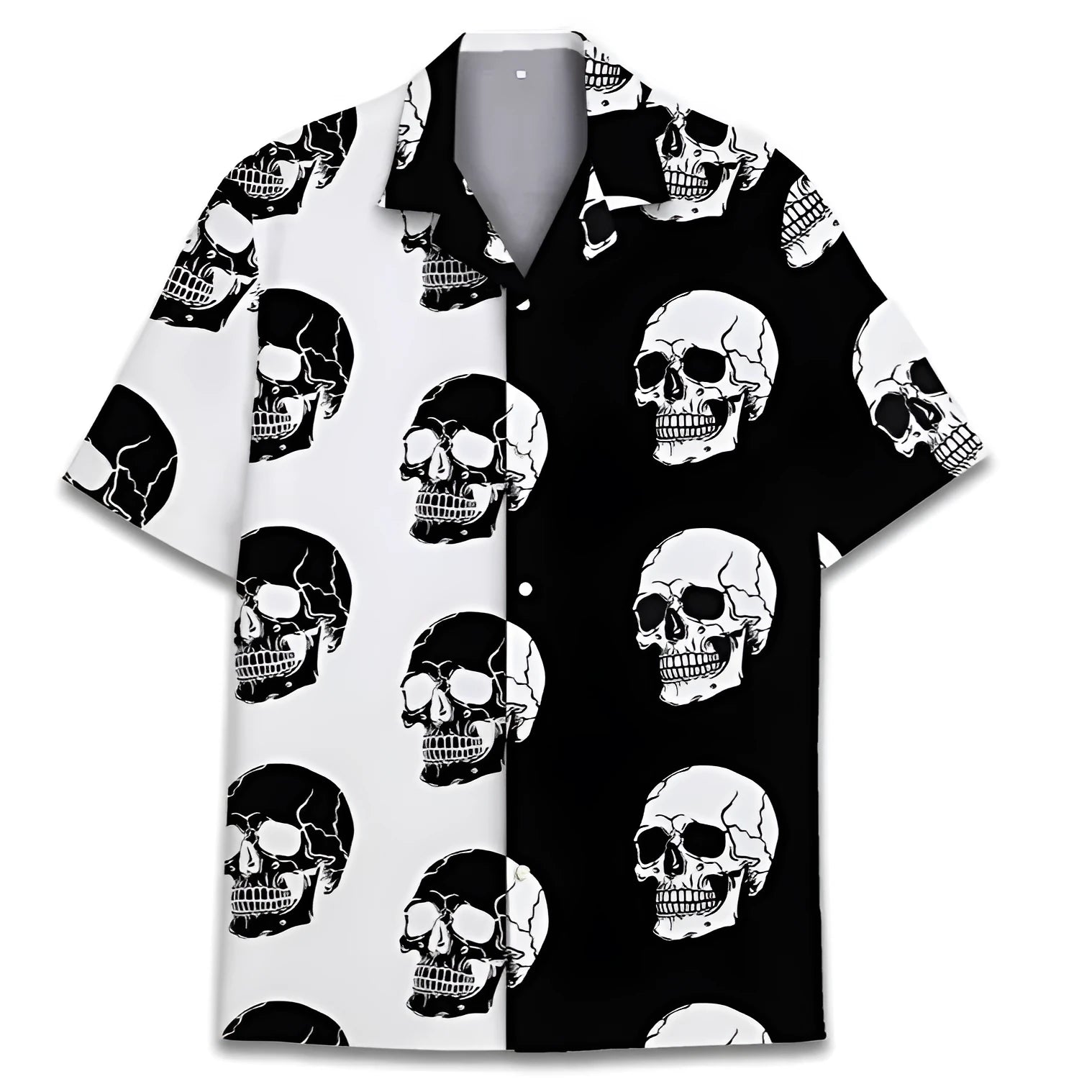 Man wearing a short-sleeve Cuban collar Hawaiian shirt with a digital print pattern.