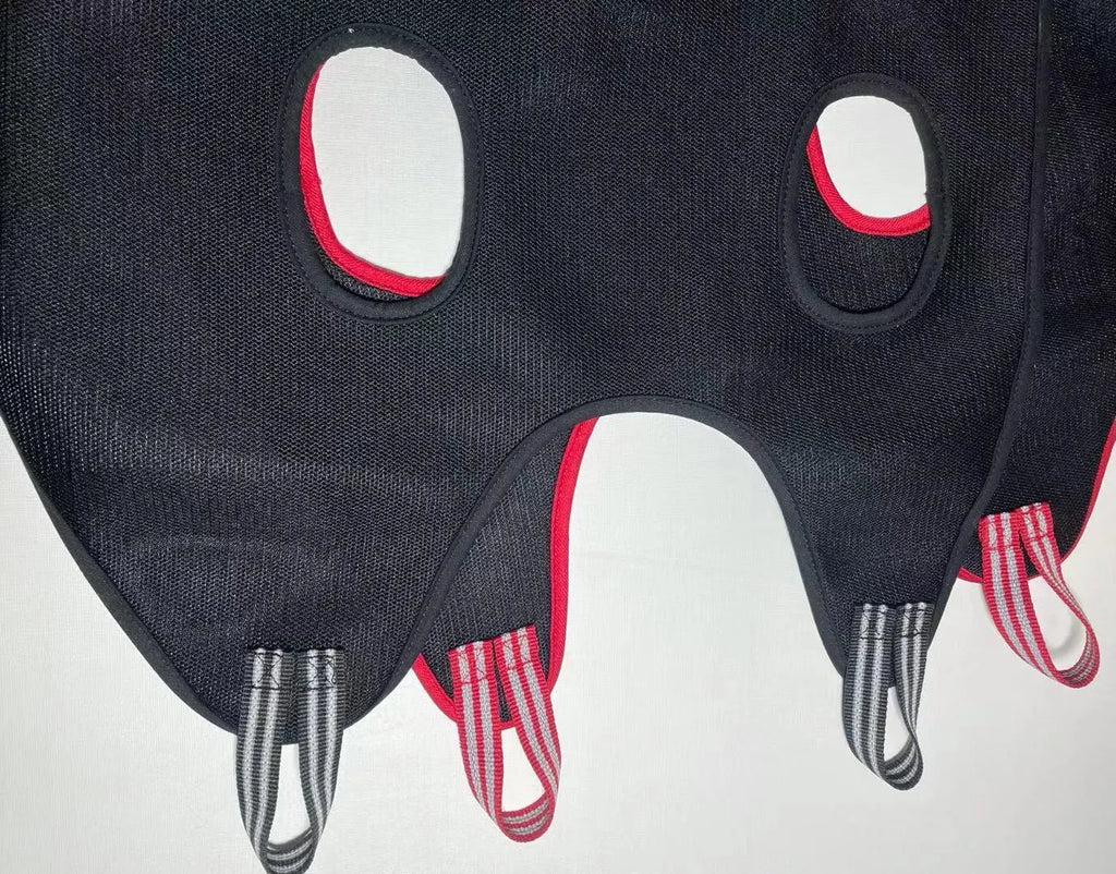 Cat and dog grooming hammock in breathable fabric with exposed paws and head for nail trimming