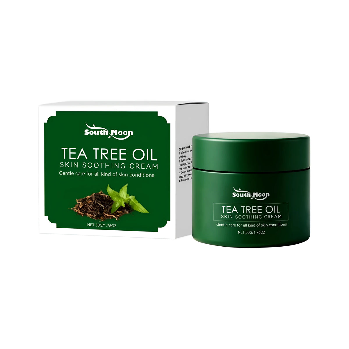 50g jar of Tea Tree Oil Skin Care Cream with peppermint, ginseng, and vitamin E ingredients