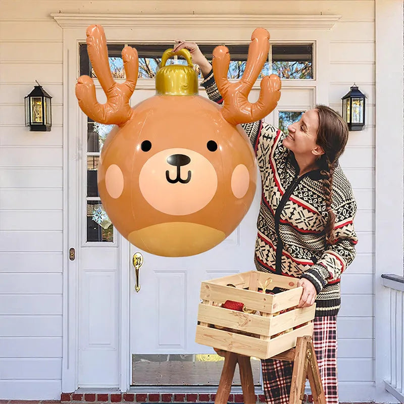 Inflatable Christmas ball with antlers design in PVC for outdoor yard decoration