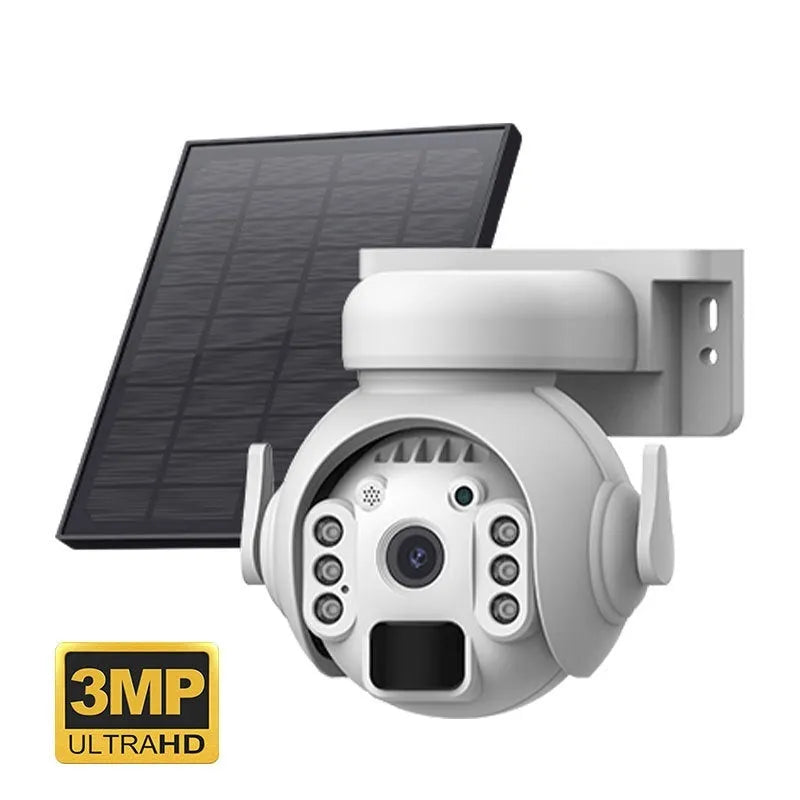 Q55 3 million pixel solar security camera with night vision mounted outdoors