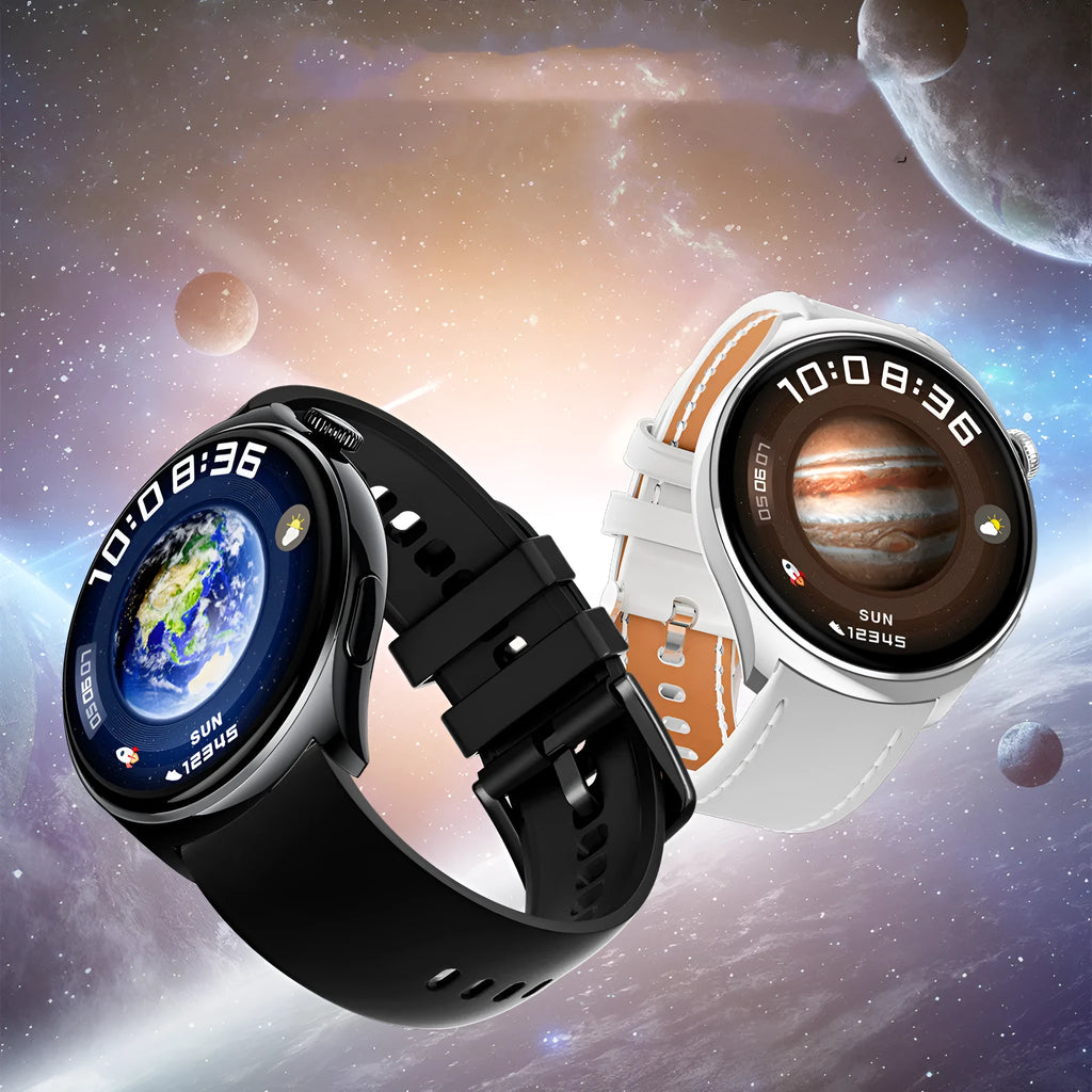 Smart watch with 1.43-inch AMOLED screen showing heart rate data, black silicone strap, zinc alloy case