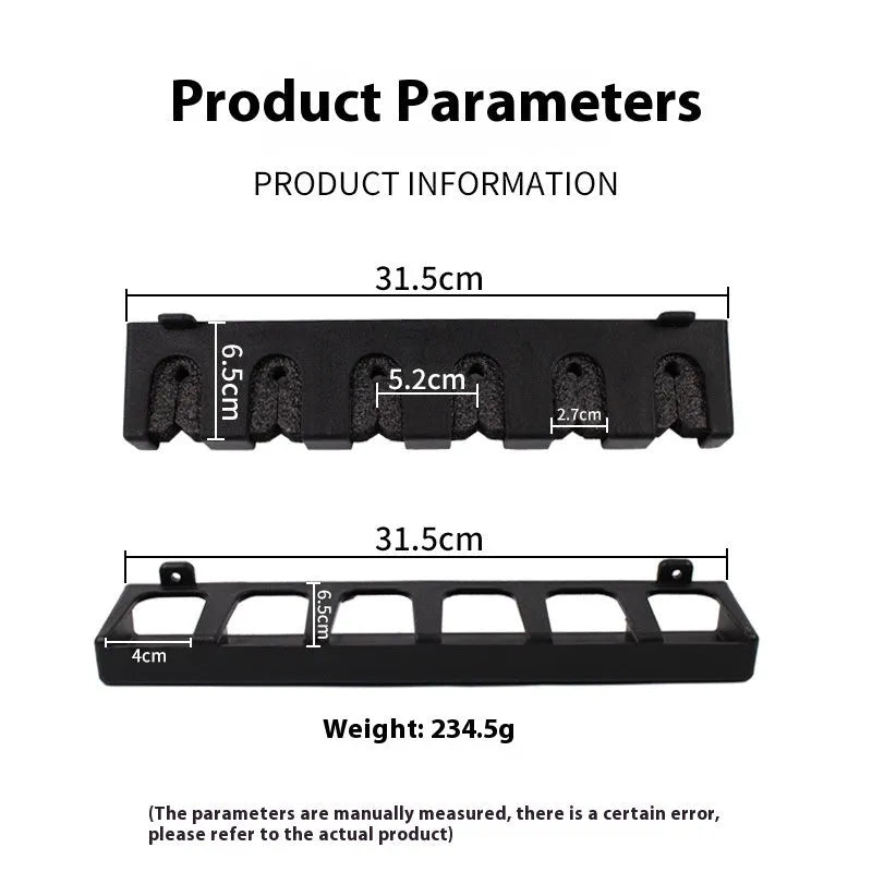 Black ABS plastic wall-mounted fishing rod storage rack with self-tapping screws