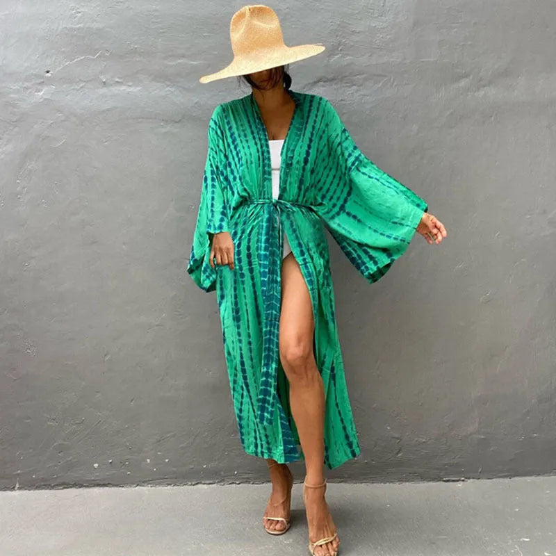 Women's loose cotton beach cover-up blouse in a solid colour from the DN0712 series.