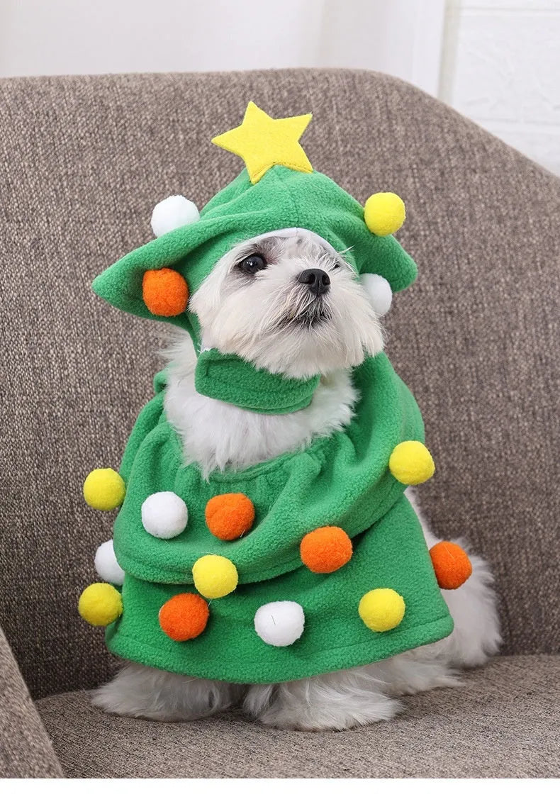 Green Christmas tree pet costume for dogs and cats, average size polyester unisex pet clothing