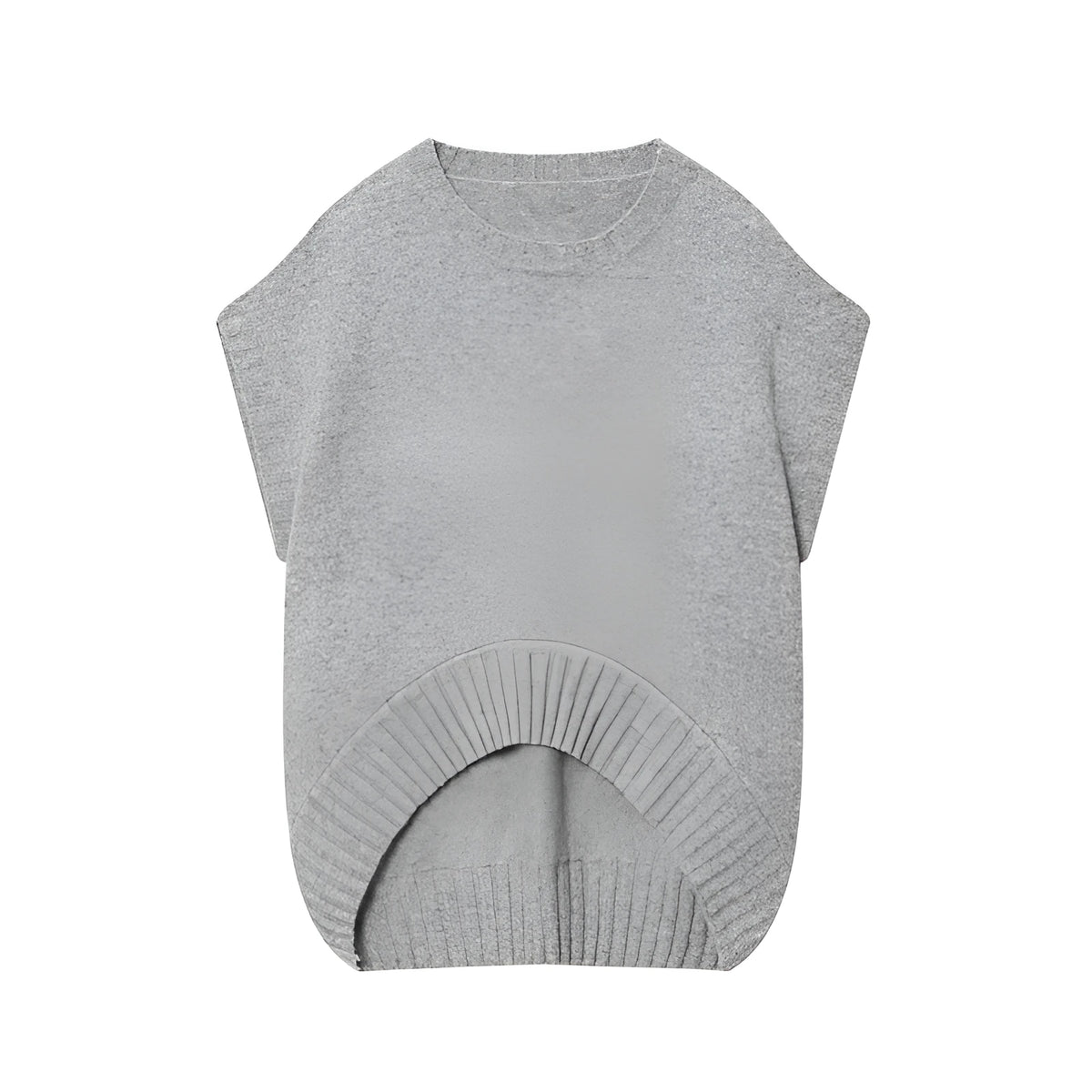 Grey knitted oversized vest sweater with contrast colour stripes for women, pullover style