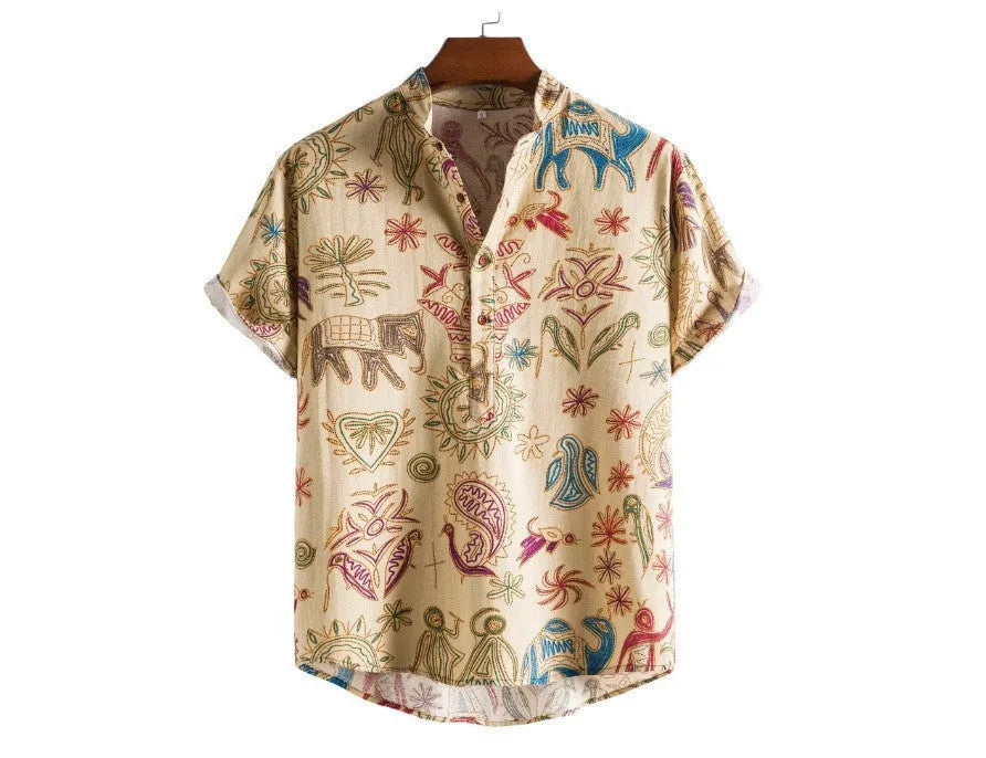 Men's plus size cardigan shirt with 3D digital printing in a colour matching pattern.