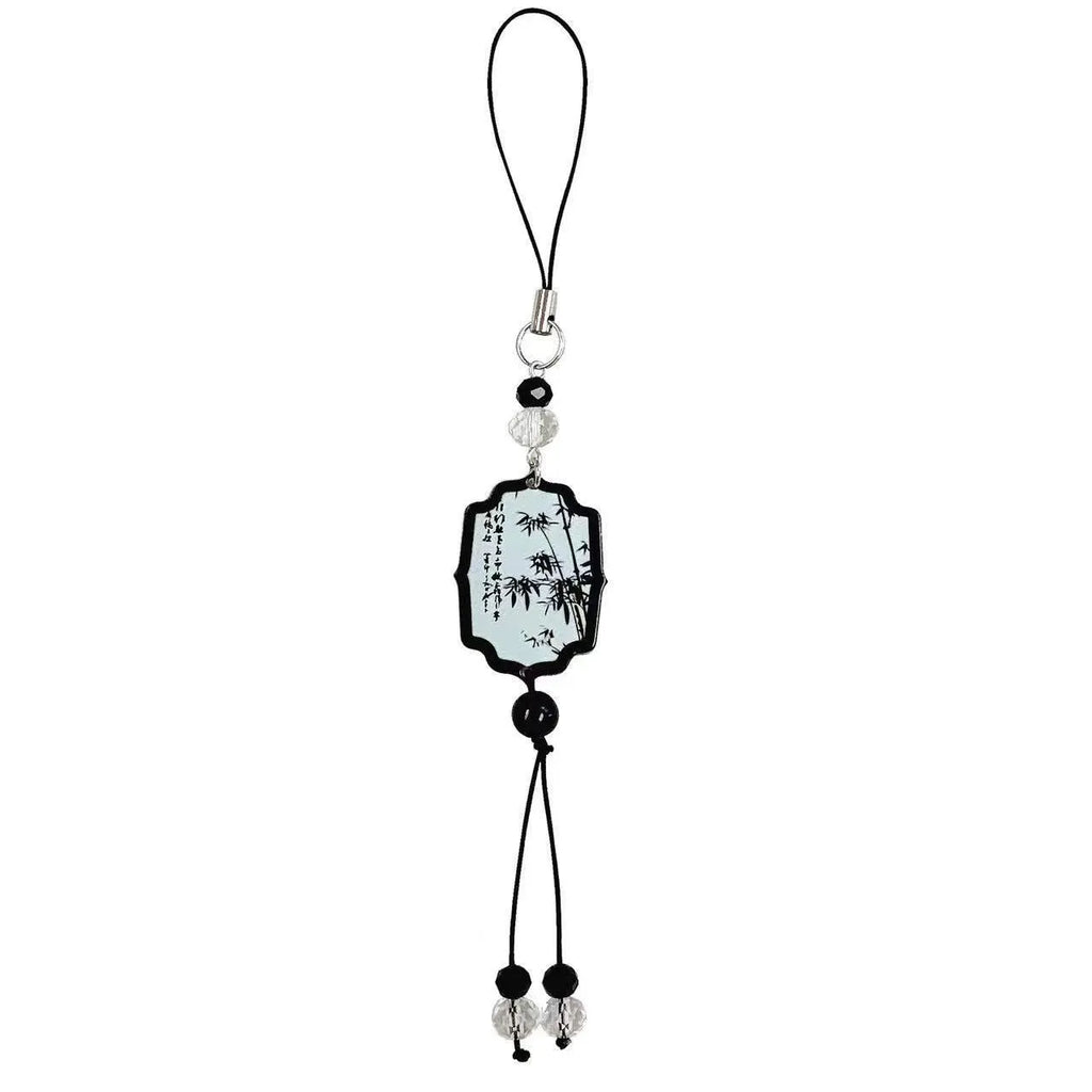 Guofeng Chinese style keychain with floral pattern on baked varnish beads