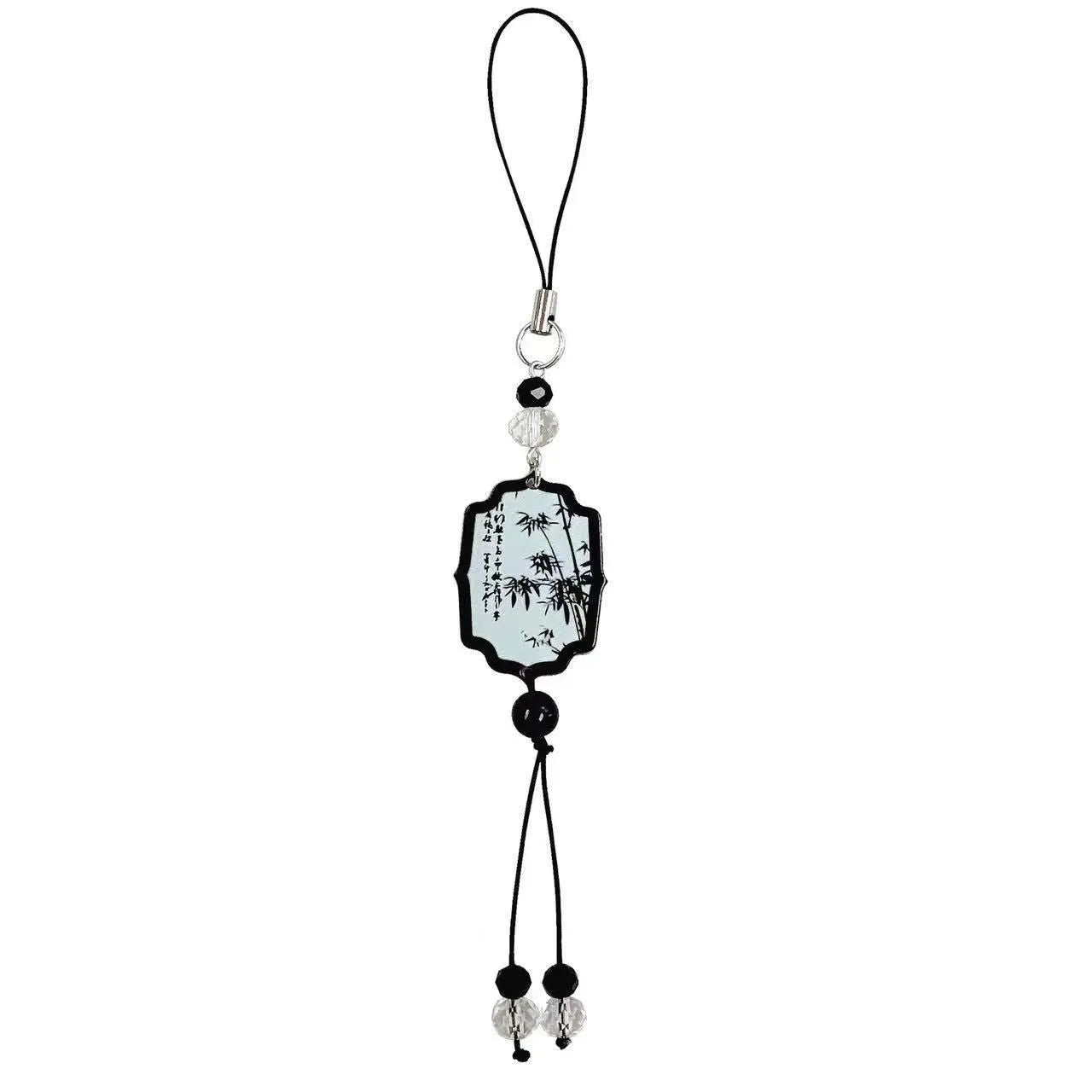 Guofeng Chinese style keychain with floral pattern on baked varnish beads