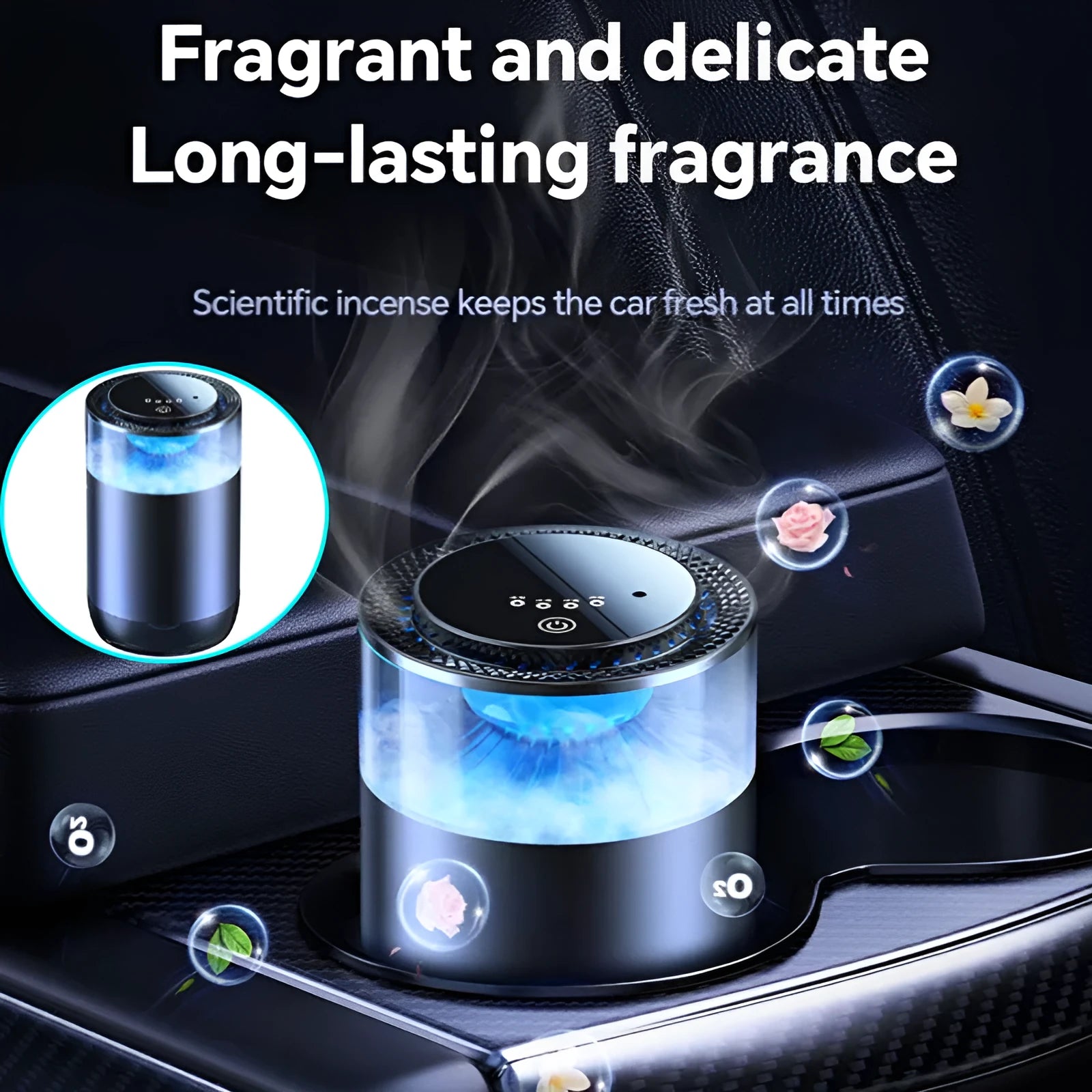 Car aromatherapy diffuser cloud mist air freshener with rechargeable battery and intelligent mode for RVs trucks sedans