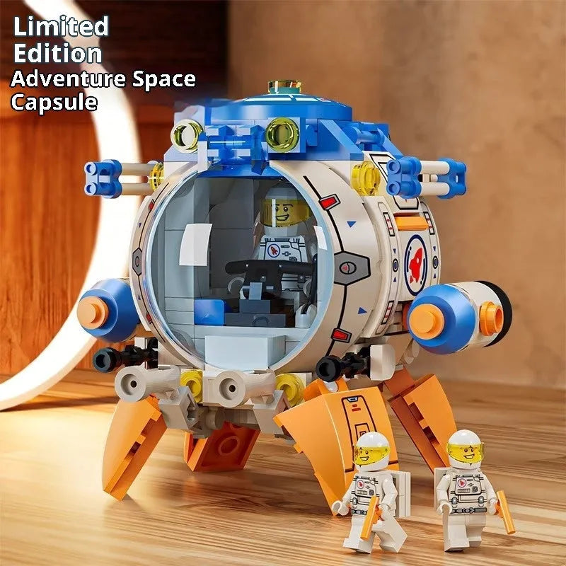 Creative education rocket building blocks toy set with plastic space exploration models in colour box