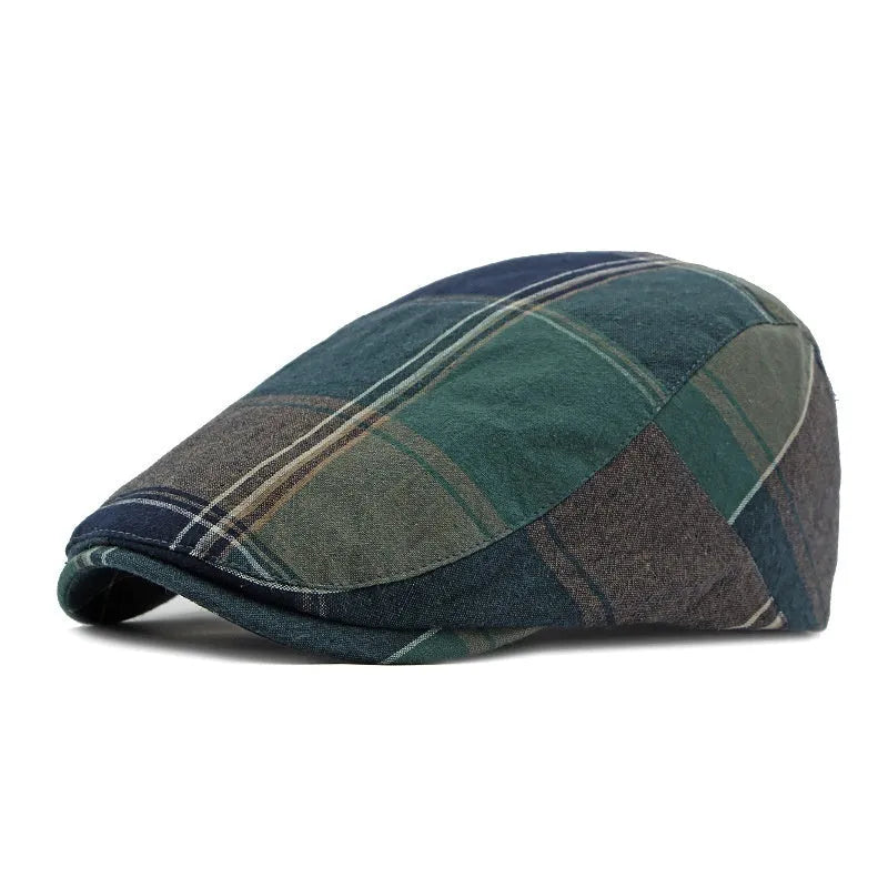 Men's thin cotton adjustable peaked cap with flat top in dark green for summer sunshade