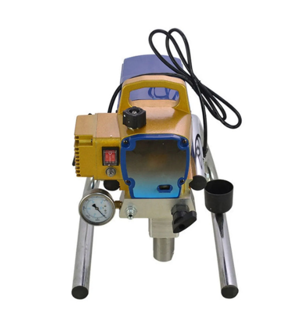 Blue electric airless spray painting machine with 110V plug, gauge, spray gun and extension rod