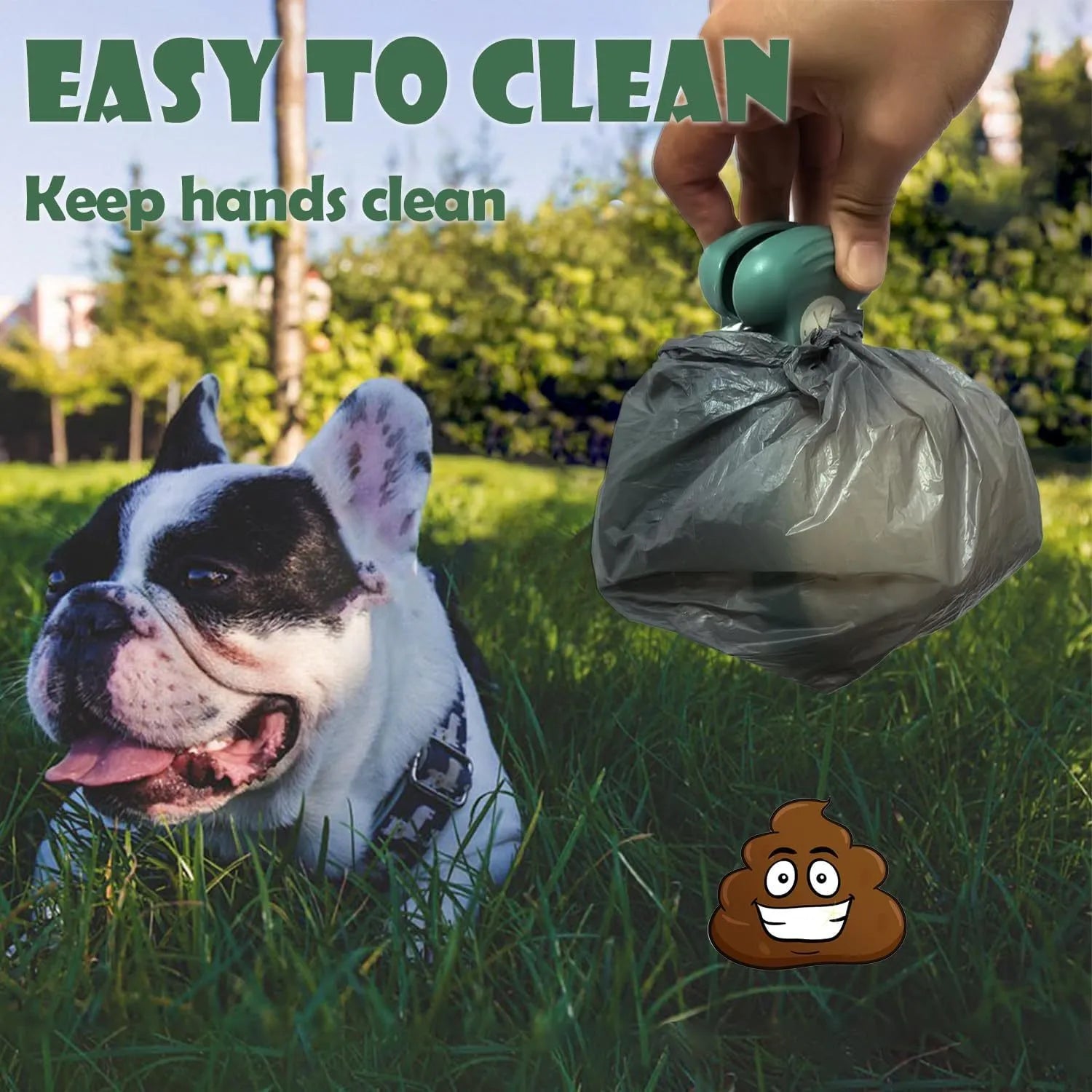 Blue portable pooper scooper with clip and bag dispenser for dog waste cleanup.