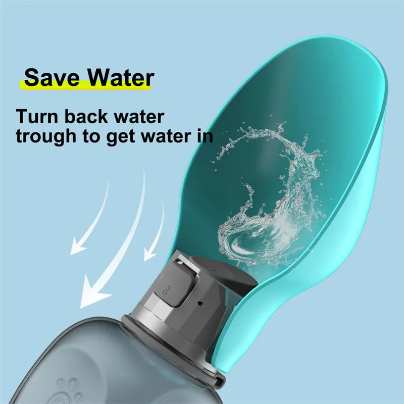 800ml portable dog water bottle with blue foldable drinking bowl and wrist strap