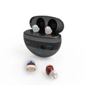 C700 digital in-ear hearing amplifier in red or blue with charging box and accessories