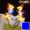 Glowing headdress antlers headband with LED lights on pink background, plastic construction with cat ears style