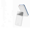 White or blue MagSafe magnetic wireless power bank with LCD display showing battery percentage