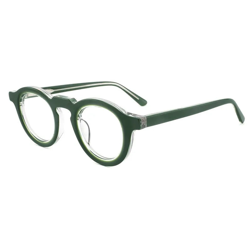 Hip-hop style plate frame glasses with thick sebum colour stitching and box-style design.