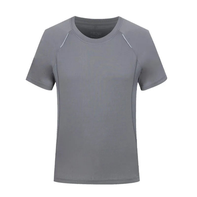 Slim fit quick-dry T-shirt in solid colours like black and fruit green on a size chart background.