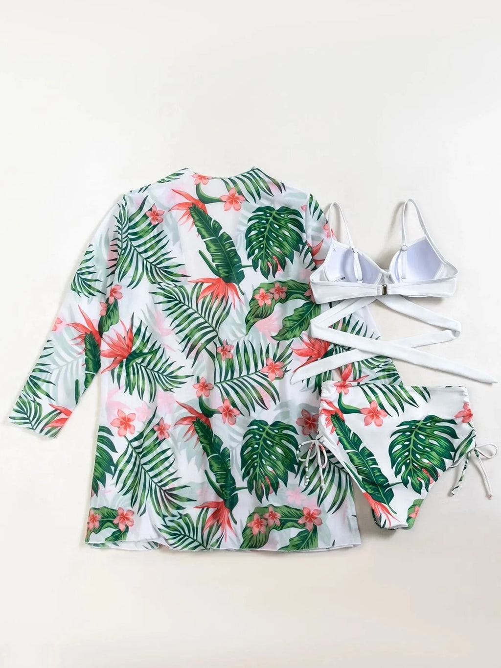New swimsuit women bikini set nylon spandex mesh split three piece sizes S to XL multiple colours