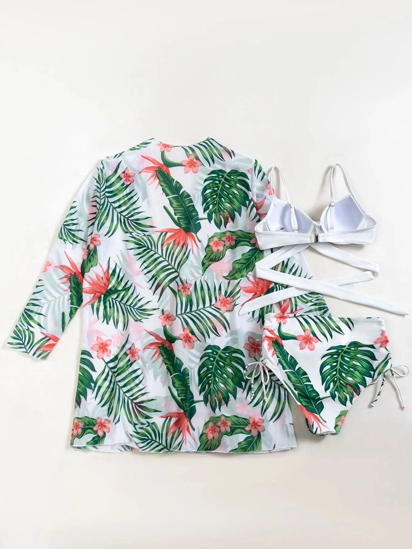 New swimsuit women bikini set nylon spandex mesh split three piece sizes S to XL multiple colours