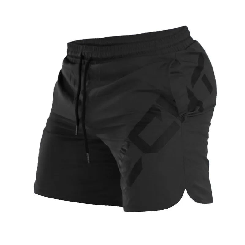 Men's black knee-length nylon training shorts with elastic waistband for summer sports