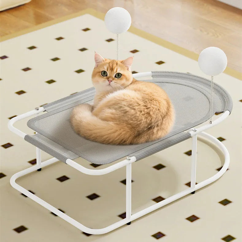 Large grey fabric cat kennel with breathable bracket design, serving as a pet bed and cage.